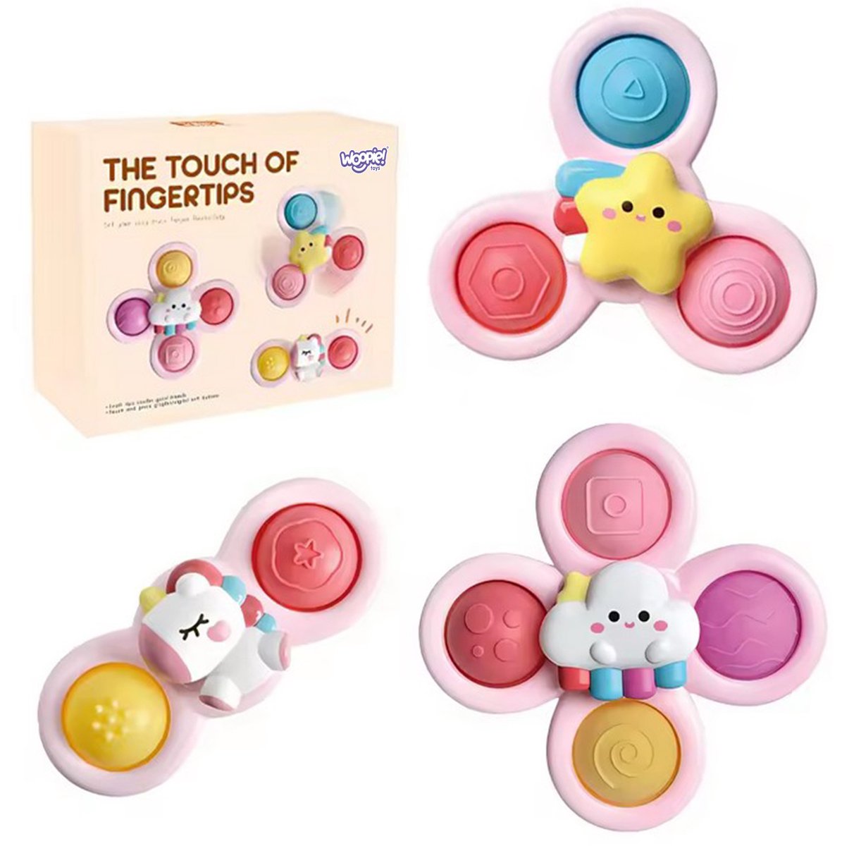 Woopie Baby Space Spinner Pop-it Sensory Toy Verwisselbaar 3 stuks Roze.