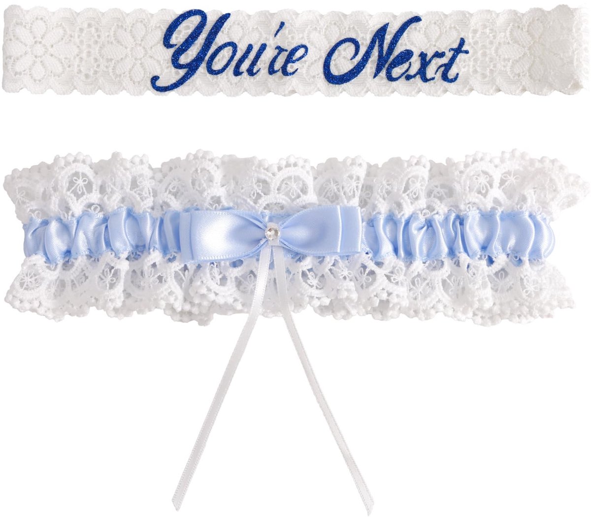 aladdien - Bruids Garter Set - Elegante Kanten Garter - 2 Stuks - Wit en Blauw - Bruidsaccessoires - Perfect voor de bruiloft - Stijlvol en uniek
