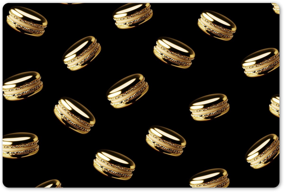 Placemats 45x30 cm - Placemat kunststof - 1 stuk - Macarons - Patroon - Goud - Zwart - Borden onderleggers - Decoratie voor op tafel - Keuken tafeldecoratie accessoires - Vinyl onderlegger - Tafelversiering