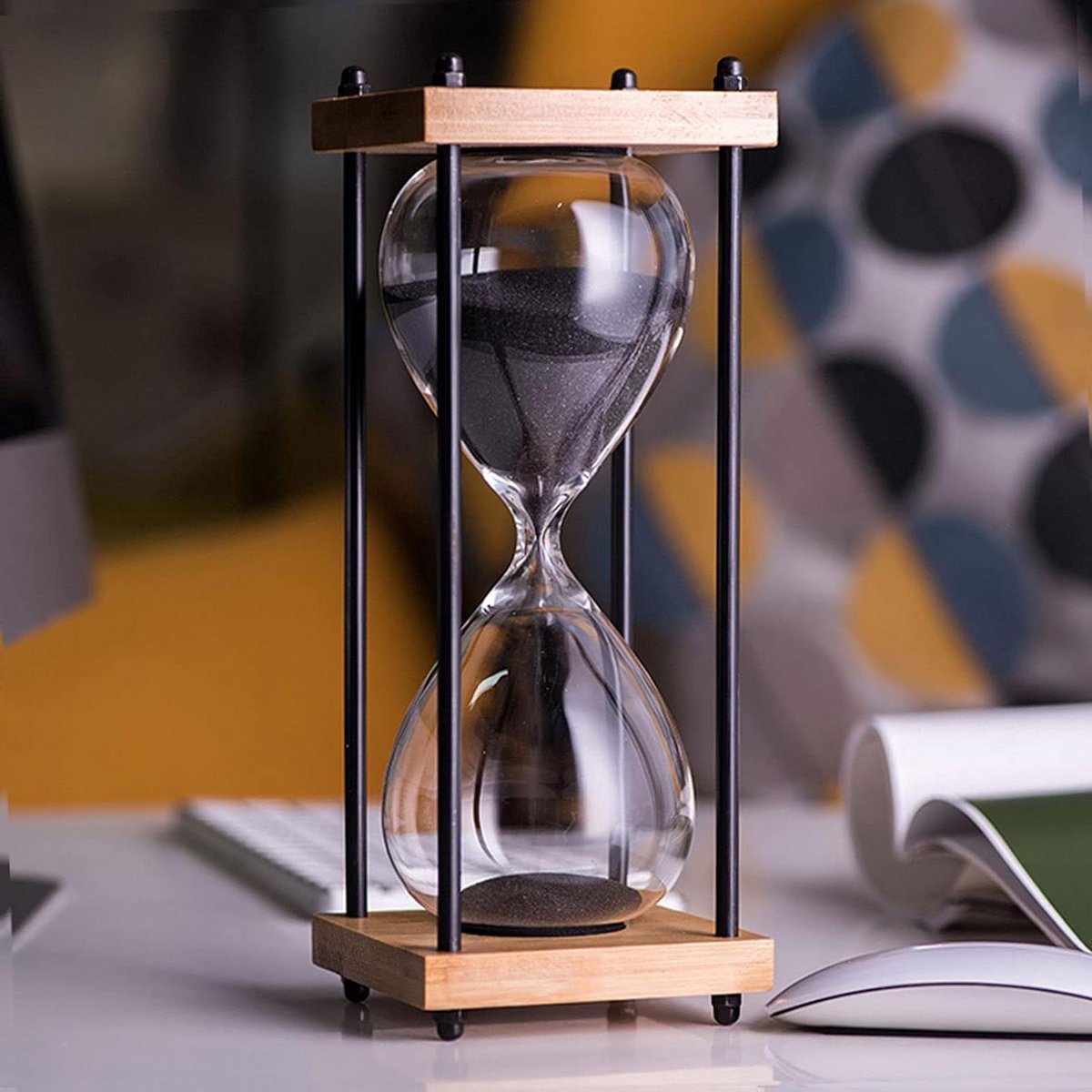 Zandloper Timer - Zandklok Creatief Speelgoed - Koken Bordspellen Leren - Houten en Glazen Frame - 25 cm Hoog