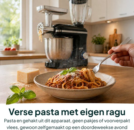 Vivid Green 2000W Keukenrobot - 6.2L - Alles-in-een Keukenmixer - Mixer met Mengkom - Keukenmachine - Gehaktmolen en Blender- Pastamachine – Zwart