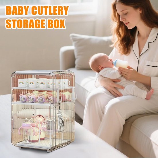 Flessen Droogrek - Organizer Stand Sterilisator - Baby Accessoires Organiseren - Stofdicht Vliegenbestendig Ontwerp - 31B x 17H cm - Wit — afbeelding 4