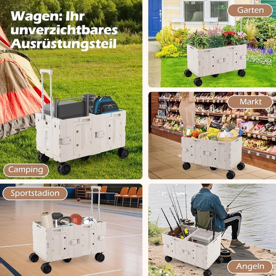 Bolderkar Opvouwbaar - Tuinwagen Campingwagen - Spullen Vervoeren - Uitbreidbare Opslagruimte - 150 liter - Wit — afbeelding 4