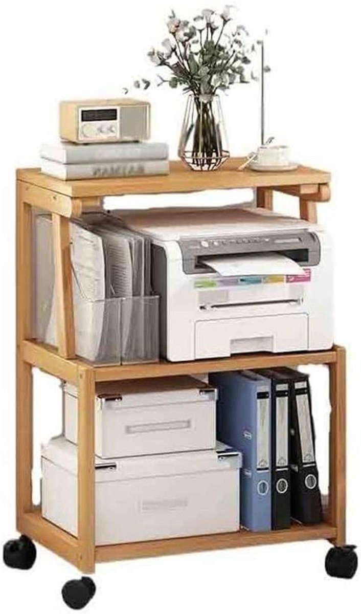 Printer Stand - Opbergrek Bureau - Kantoor Organiseren - Houten Materiaal - 25 x 25 x 25 mm - Natuurlijk