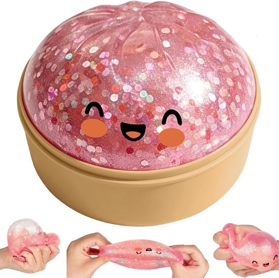 Dumpling squishy stressballen - Glitter Dumpling stress fidget - Sensorische stressbal knijpspeelgoed - Stressverlichtende cadeaus voor kinderen en volwassenen - Roze