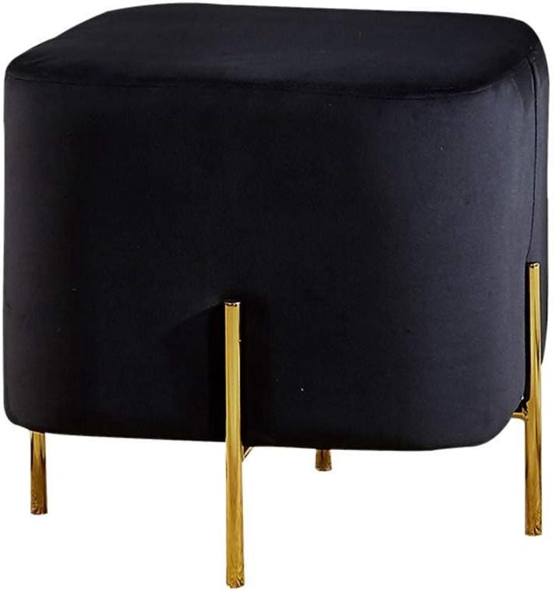 Fluwelen Voetenbank - Poef Ottomaan - Ontspannen Zitten - Gedempte Stof Bekleding - 45x43cm - Zwart