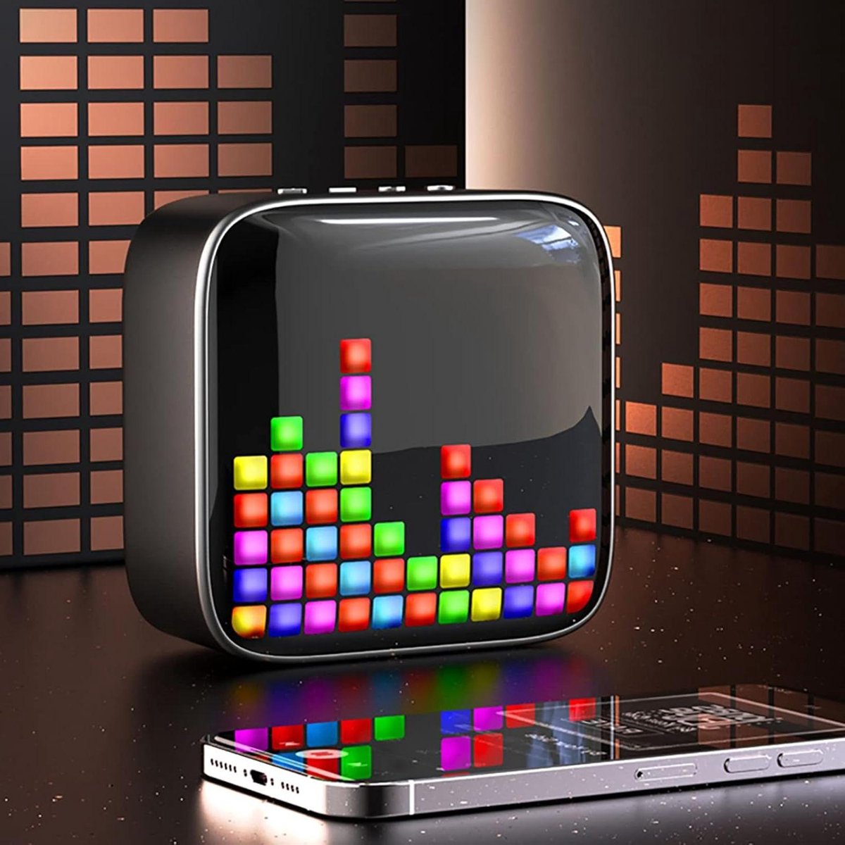 Pixel Bluetooth Luidspreker - Draagbare Subwoofer RGB - Sfeerverlichting Muziek - Dynamische Pixelweergave - 5 Watt - Zwart