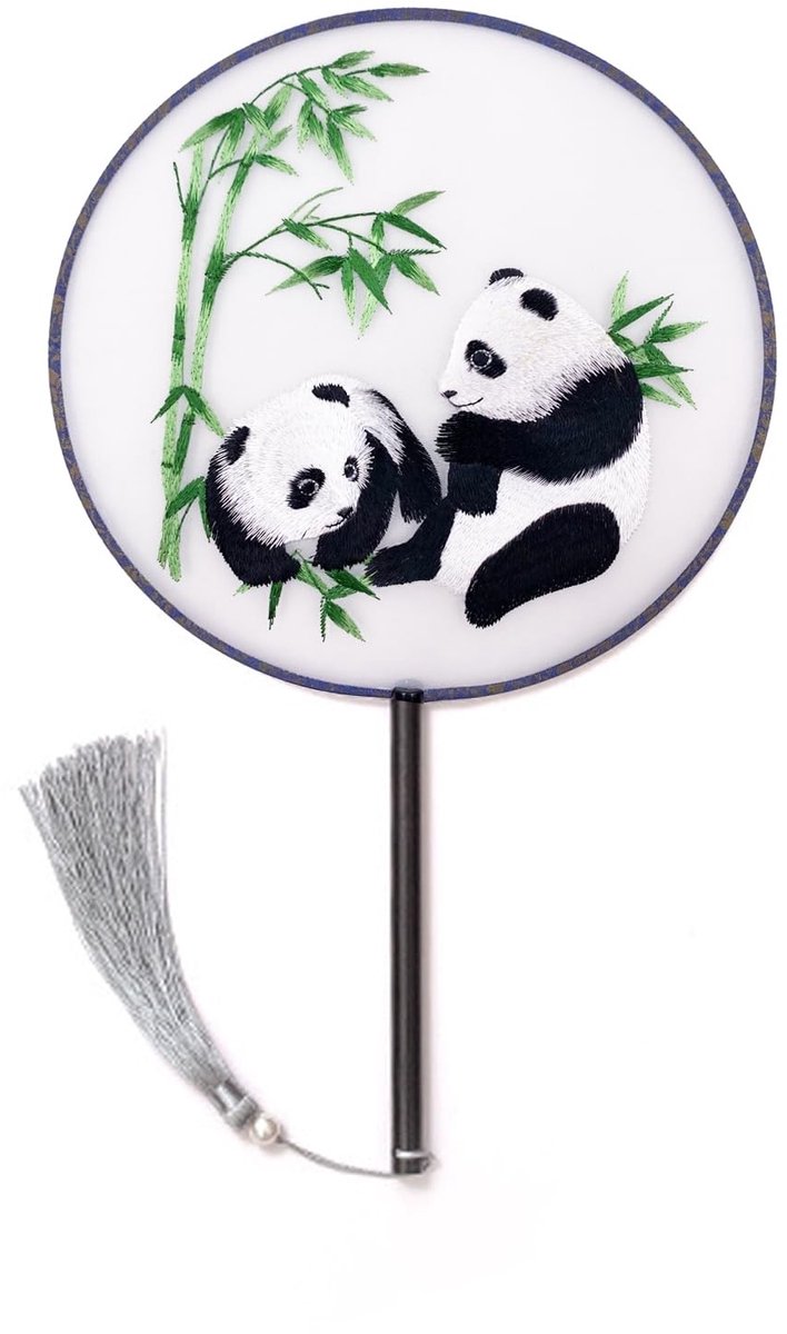 aladdien - Handventilator - Panda-borduurwerk - Retro Chinese stijl - Transparant - Koelen - Geschikt voor fotografie en hanfu - Kleur: kleur
