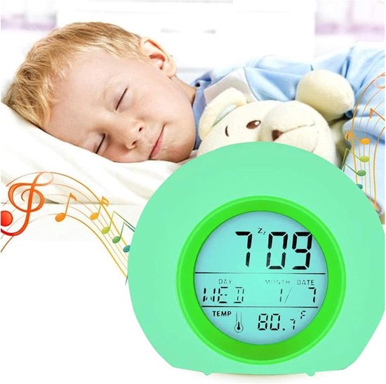 Digitale wekker - Kinderwekker LED - Wakker worden - 7 Kleuren licht - 100x100x100 mm - Groen van Merkloos — afbeelding 3