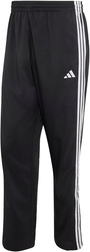 Zwarte sportbroek met witte Adidas strepen op de zijkant en een Adidas logo.