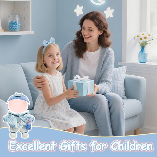 Poppenkleding Set - Outfit Accessoires - Poppen Aankleden - Compleet Inclusief Schoenen - 17 cm Poppen - Lichtblauw Geruit — afbeelding 4