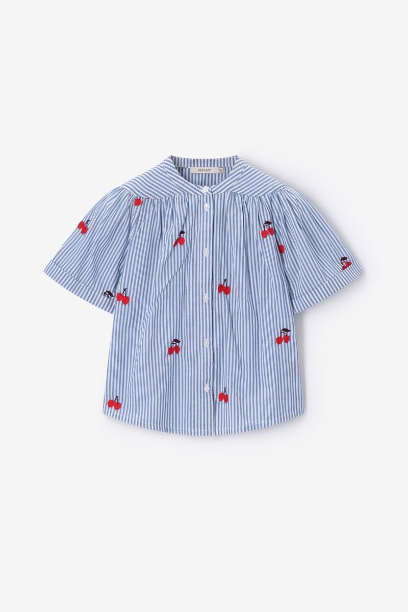 Sissy-Boy - Blauwe gestreepte blouse met embroidery