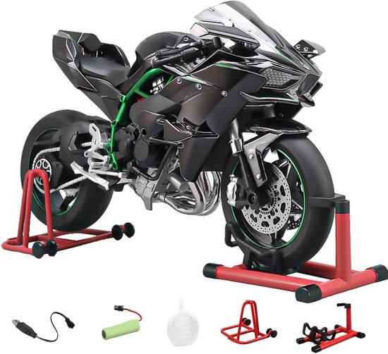 Motorfiets Model - Metalen Voertuig - Verzamelen Display - Licht Geluidseffecten - Schaal 1:7 - Zwart