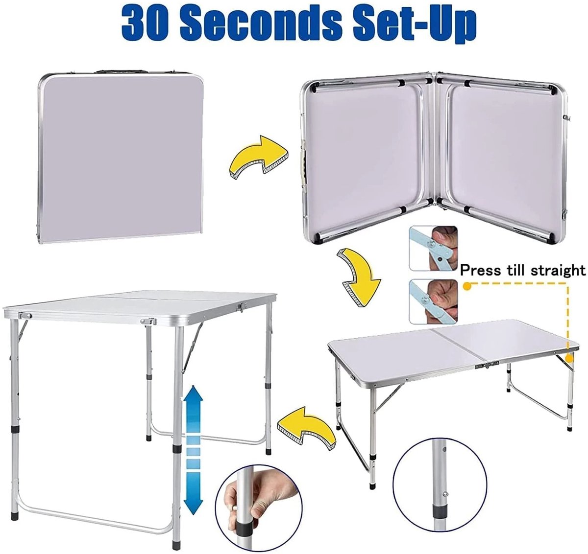 Archi opvouwbare campingtafel – 120 cm – verstelbare hoogte (55/62/70 cm) – aluminium draagbare picknicktafel – inklapbaar met handvat – voor kamperen, BBQ, vissen & tui