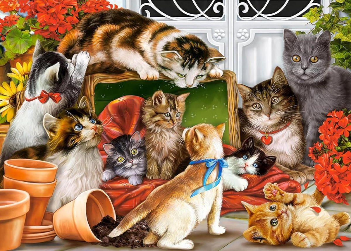 Legpuzzel Katten - Puzzel Volwassenen - Ontspanning Thuis - 1000 Stukjes - 70 x 50 cm - Tuin met Katten