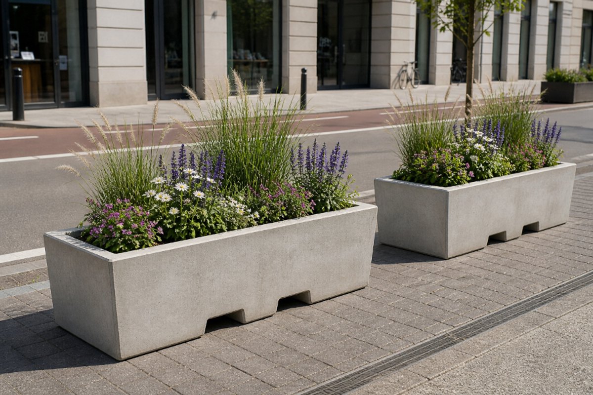 Rockwood® Afzetblok/bloembak beton grijs of antraciet met lepelgaten 156x50x50cm