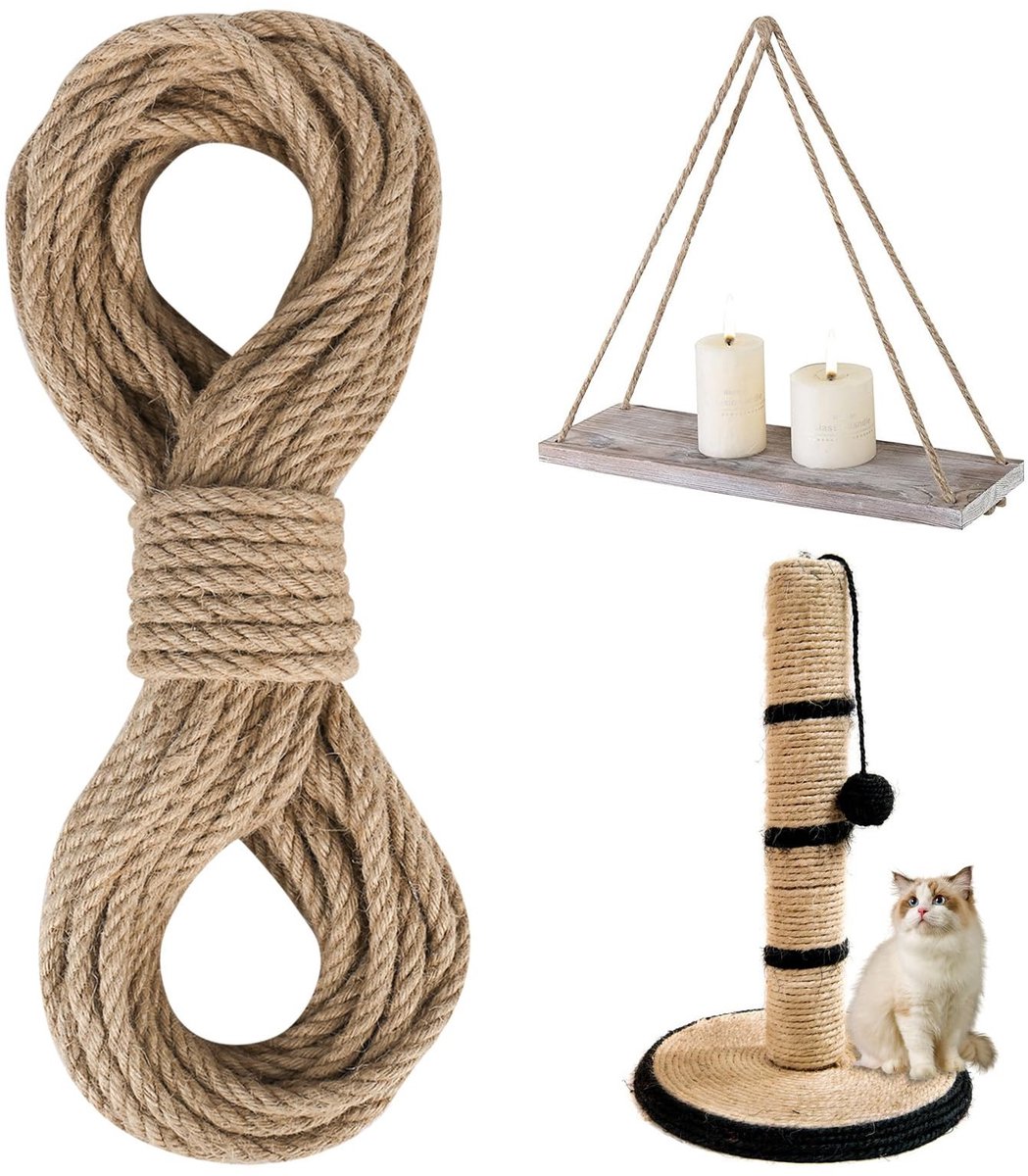 aladdien - Jute touw - Sterk henneptouw - Robuust jutekoord 10 mm - 20 meter - Koord voor tuin en decoratie - Geschikt voor knutselprojecten en meer