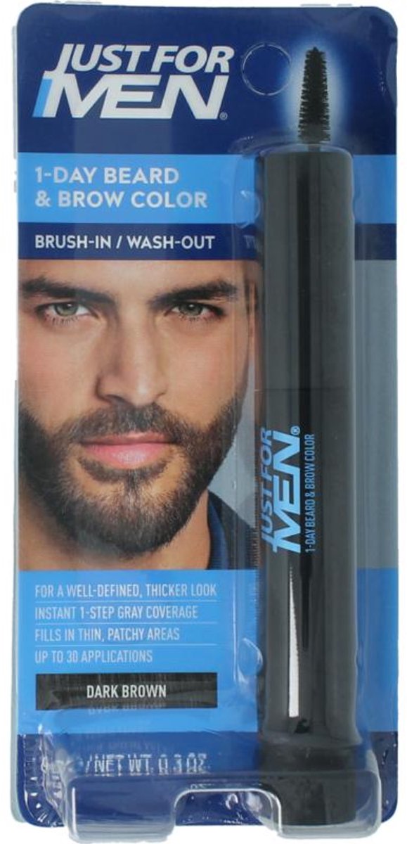Just for Men 1-Daagse Baard & Wenkbrauw Kleur - Donkerbruin - Tijdelijke Kleuring voor Baard en Wenkbrauwen - Tot 30 Applicaties