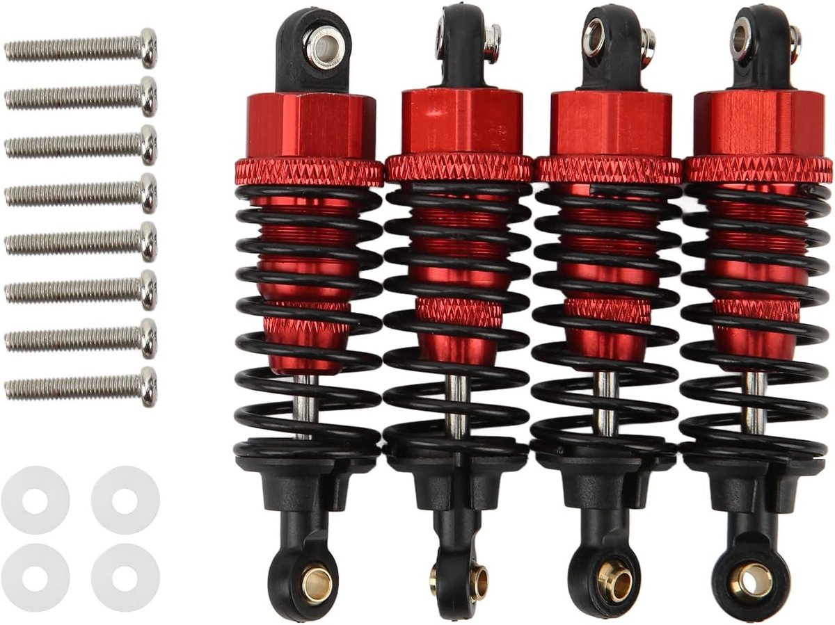 4 Stuks Verstelbare Schokdempers met Veer Set voor RC Auto's - Upgrade Onderdelen voor TT-01, TT-02, TA05, TL-01 en TA03