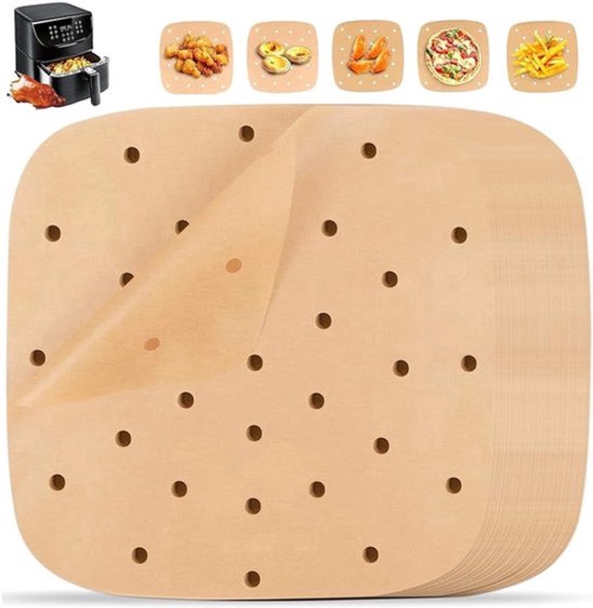 Bakpapier voor Airfryer - 200 Stuks - Hittebestendig en Vetvrij
