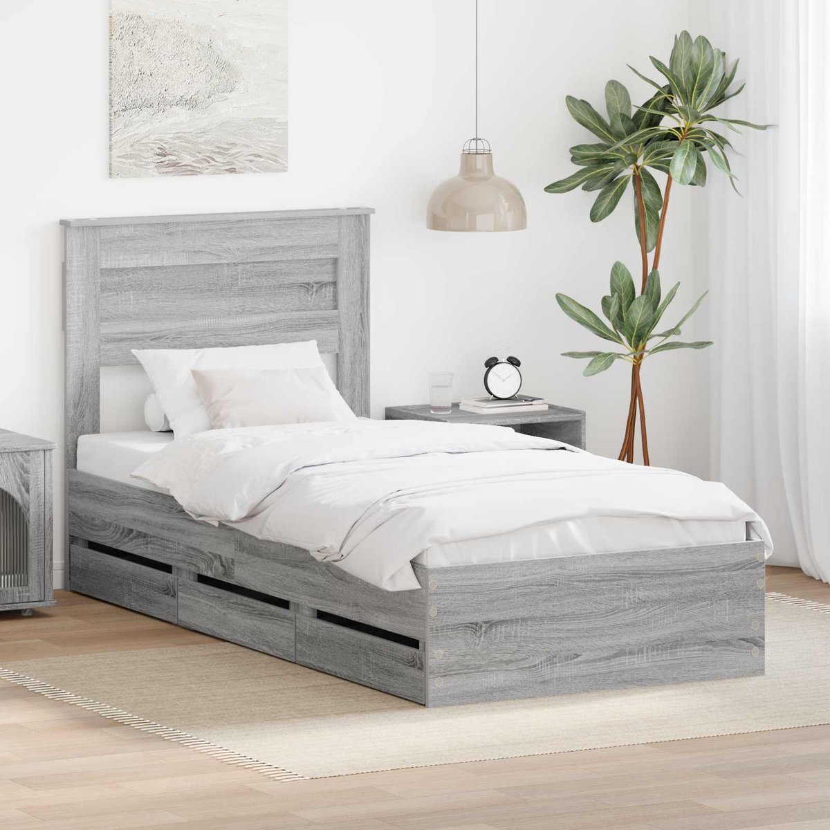 vidaXL Bedframe - met - lade - Grijs - Sonoma - 100 - x - 200 - cm - Ingenieurshout Grijs sonoma
