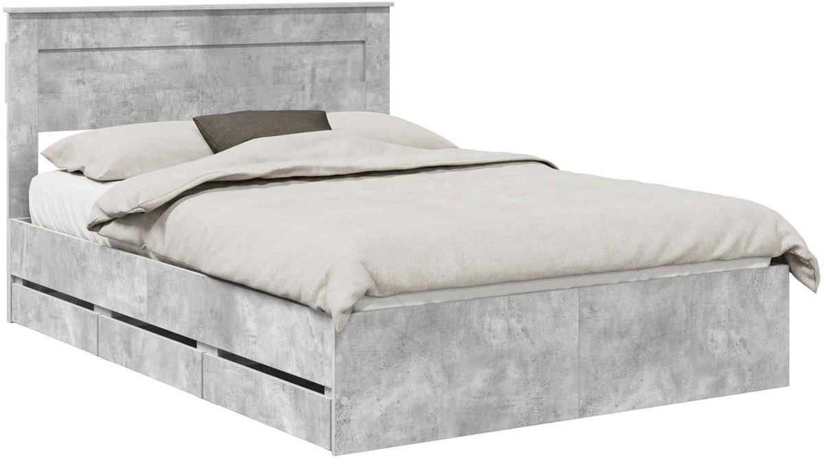 vidaXL Bedframe - met - lade - Beton - Grijs - 150 - x - 200 - cm - Ingenieurshout Beton grijs