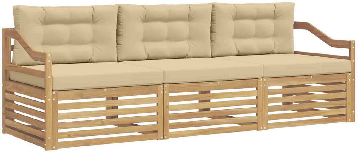 vidaXL Buiten - bank - set - 3 - st - 3-zits - Wit - en - Beige - Polyester Wit en Beige