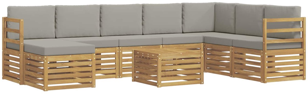 vidaXL Buiten - bank - set - 9 - st - 8-zits - Wit - en - Lichtgrijs - Polyester Wit en Lichtgrijs
