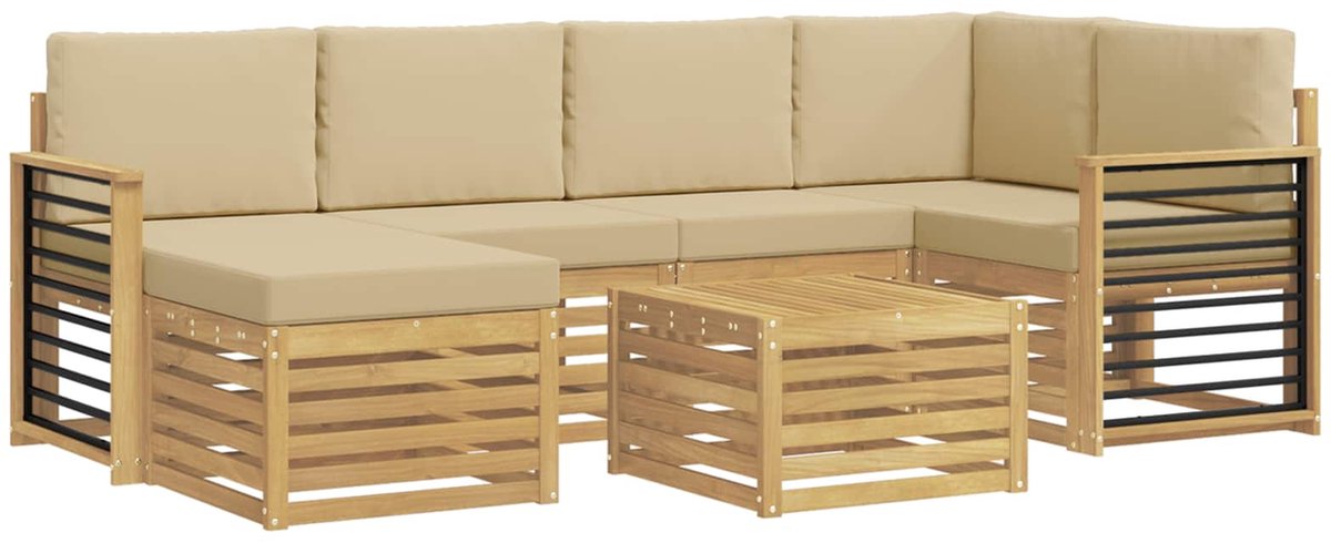 vidaXL Buiten - bank - set - 7 - st - 5-zits - Wit - en - Beige - Polyester Wit en Beige