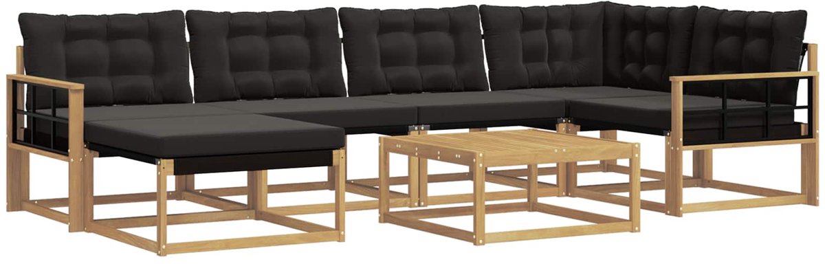 vidaXL Buiten - bank - set - 7 - st - Wit - en - zwart - Massief - Acacia - Hout Wit en zwart