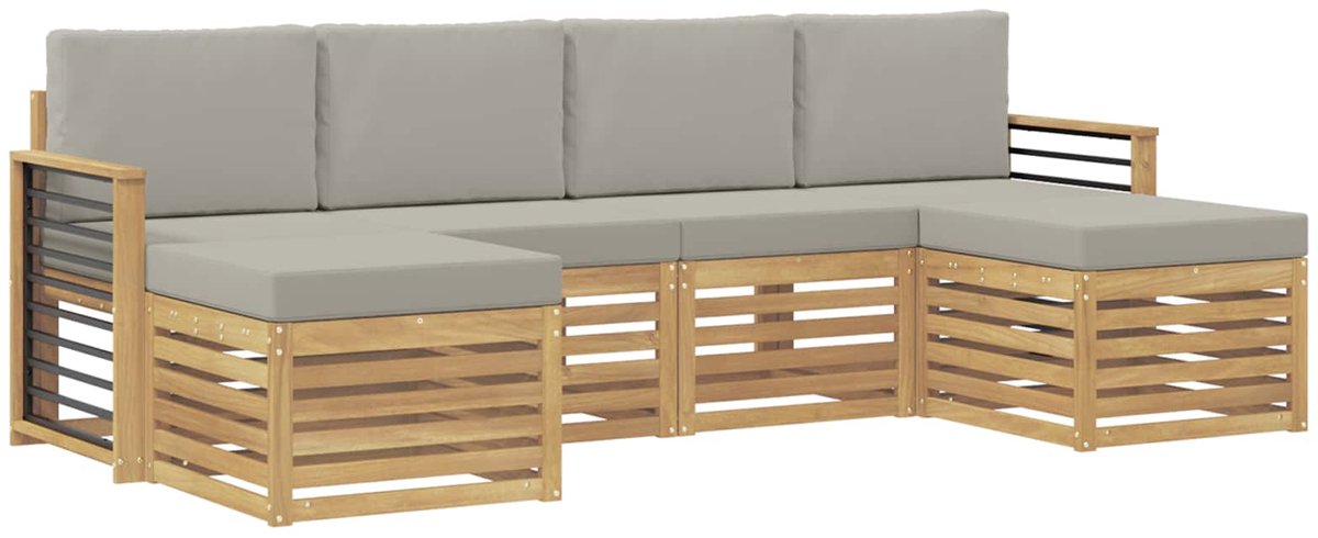 vidaXL Buiten - bank - set - 6 - st - 6-zits - Wit - en - Lichtgrijs - Polyester Wit en Lichtgrijs
