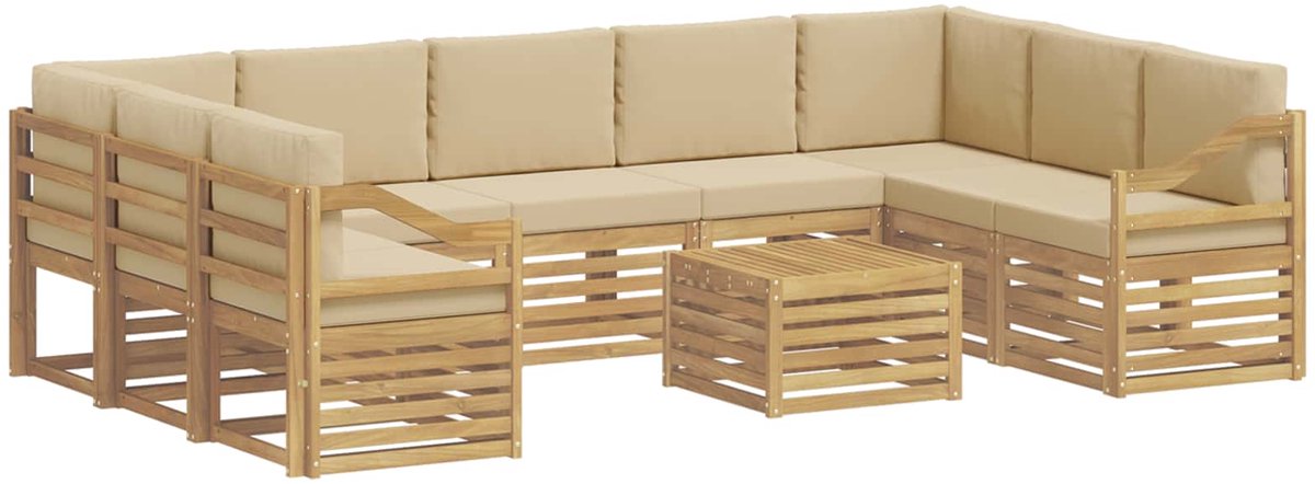 vidaXL Buiten - bank - set - 10 - st - 9-zits - Wit - en - Beige - Polyester Wit en Beige