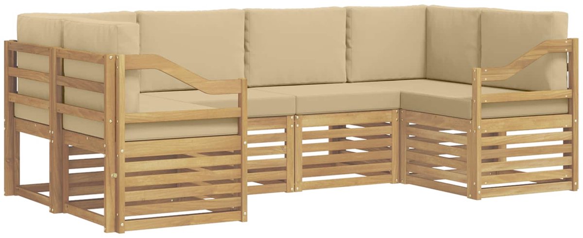 vidaXL Buiten - bank - set - 6 - st - 6-zits - Wit - en - Beige - Polyester Wit en Beige