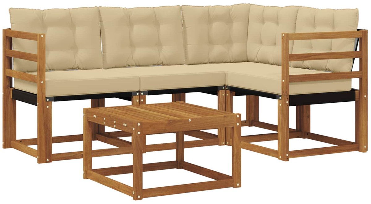 vidaXL Buiten - bank - set - 5 - st - 4-zits - Natuurlijk - en - Beige Natuurlijk en Beige