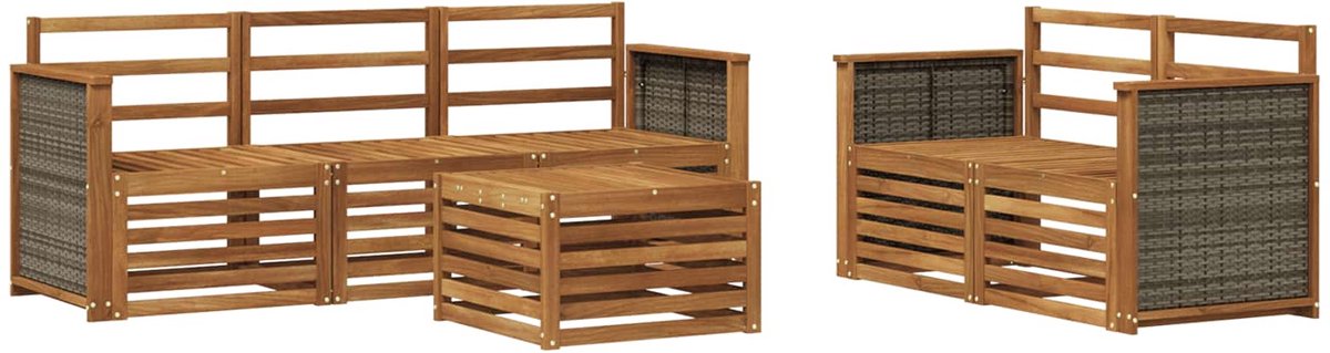 vidaXL Buiten - bank - set - 6 - st - 5-zits - Naturel - Massief - Acacia - Hout