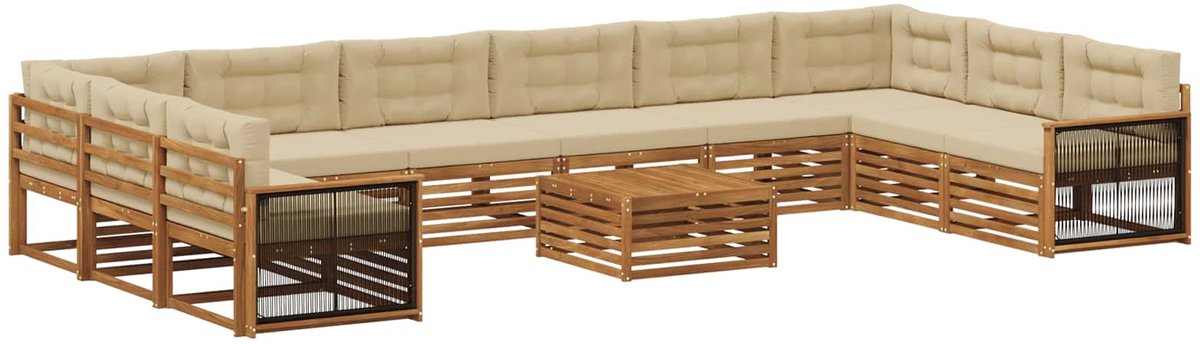 vidaXL Buiten - bank - set - 11 - st - 10-zits - Natuurlijk - en - Beige Natuurlijk en Beige
