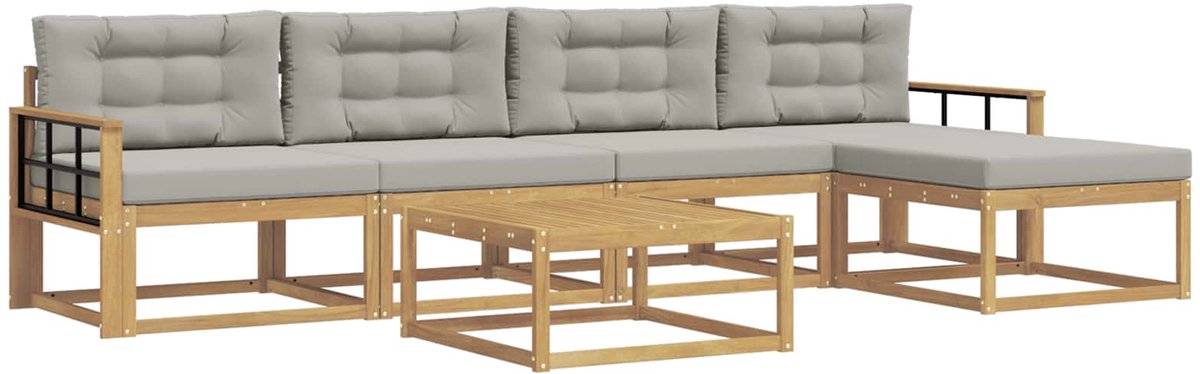 vidaXL Buiten - bank - set - 6 - st - 5-zits - Wit - en - Lichtgrijs - Polyester Wit en lichtgrijs