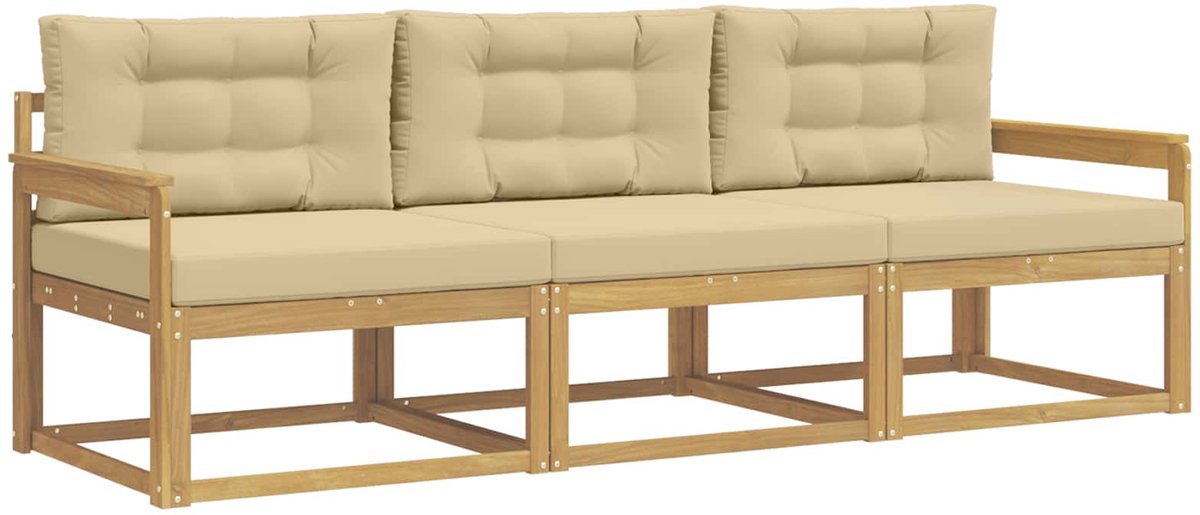 vidaXL Buiten - bank - set - 3 - st - Wit - en - Beige - Polyester Wit en beige