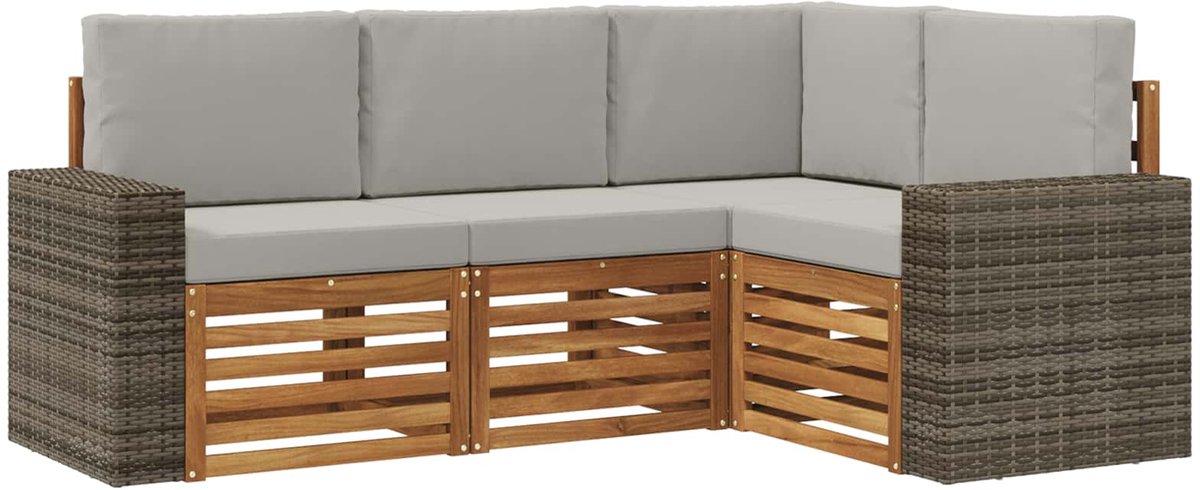 vidaXL Buiten - bank - set - 4 - st - 4-zits - Naturel - en - lichtgrijs Naturel en lichtgrijs
