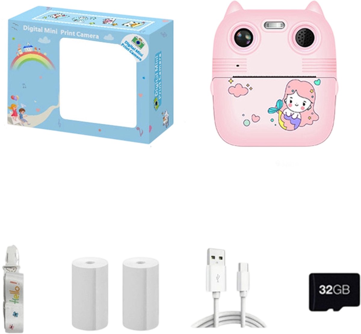 Camera-fotocamera-fototoestel-Instant Print Camera voor Kinderen - 48MP HD Digitale Fotocamera - 2.4 Inch IPS Scherm - Directe Thermische Printer - Incl. 32GB Kaart en 2 Rollen Printpapier - 1500mAh Accu