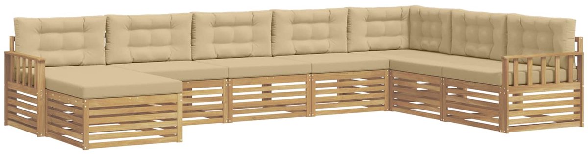 vidaXL Buiten - bank - set - 8 - st - 7-zits - Wit - en - Beige - Massief - Acacia - Hout Wit en Beige