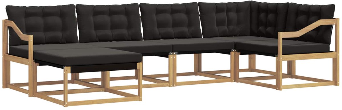 vidaXL Buiten - bank - set - 6 - st - Wit - en - zwart - Massief - Acacia - Hout Wit en zwart