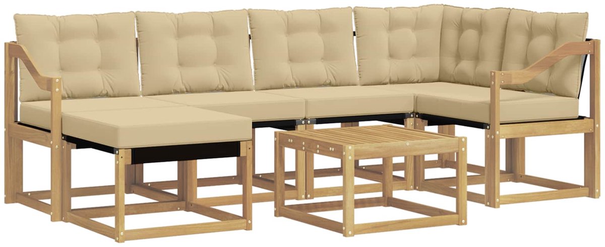 vidaXL Buiten - bank - set - 7 - st - 6-zits - Wit - en - Beige Wit en Beige