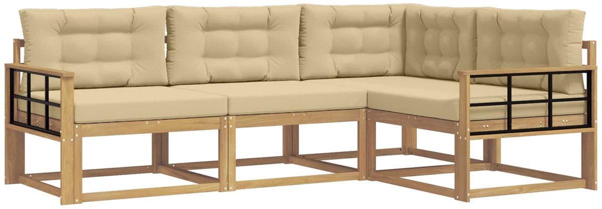 vidaXL Buiten - bank - set - 4 - st - Wit - en - Beige - 247,5 - x - 168,5 - x - 73 - cm Wit en Beige