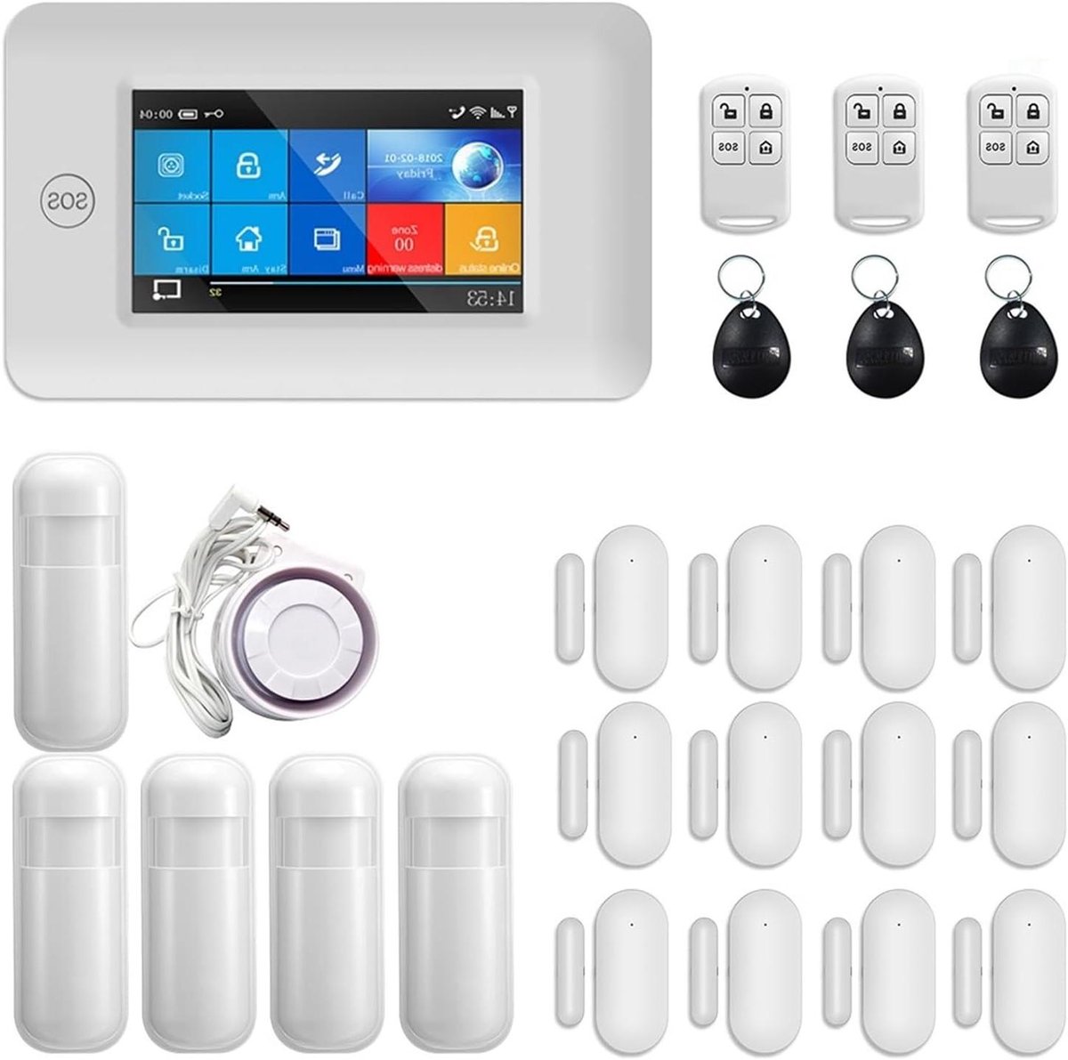 Beveiligingssysteem Woning - Alarm Systeem - Huis Beveiligen - Touchscreen Bediening - 160 x 98 x 18MM - Wit