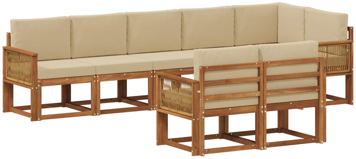 vidaXL Buiten - bank - set - 8 - st - 8-zits - Natuurlijk - en - Beige Natuurlijk en Beige