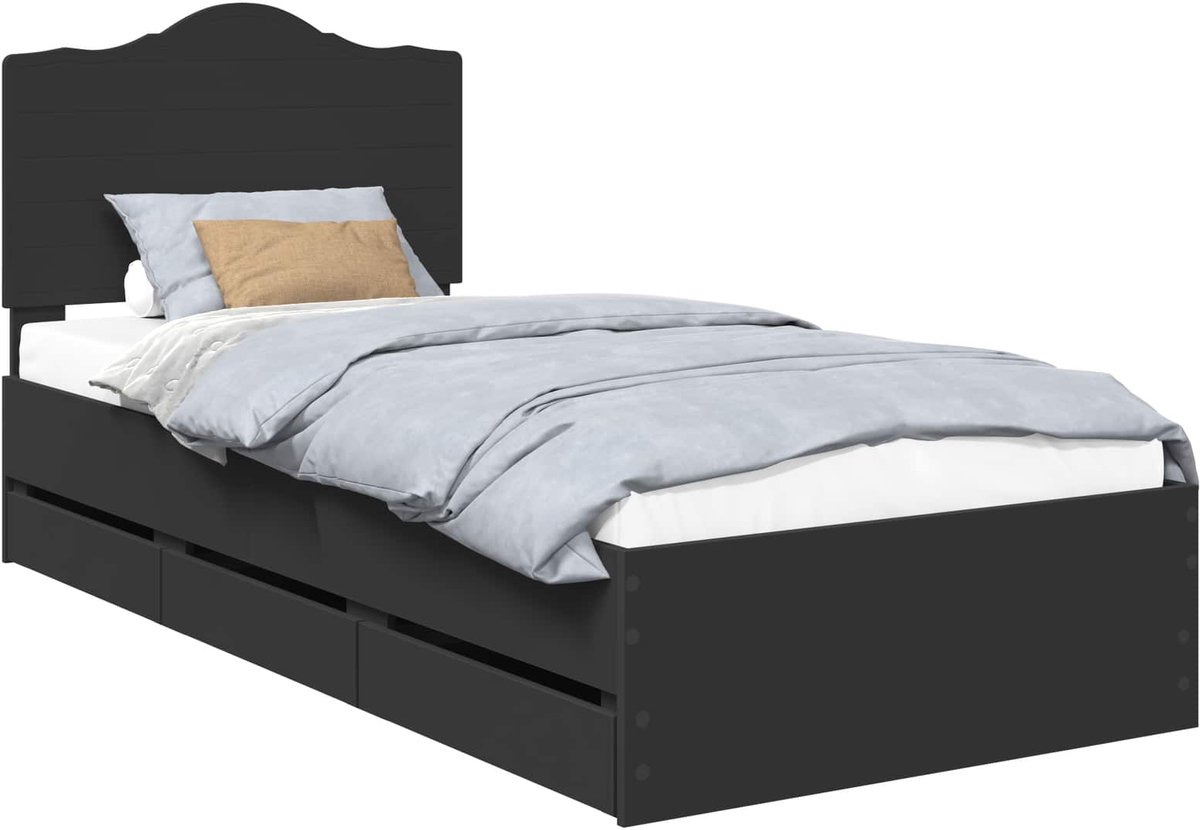 vidaXL Bedframe - met - lade - met - opslag - Zwart - 100 - x - 200 - cm - Ingenieurshout