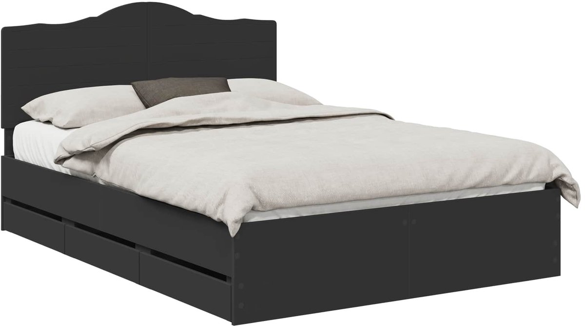 vidaXL Bedframe - met - lade - met - opslag - Zwart - 160 - x - 200 - cm - Ingenieurshout