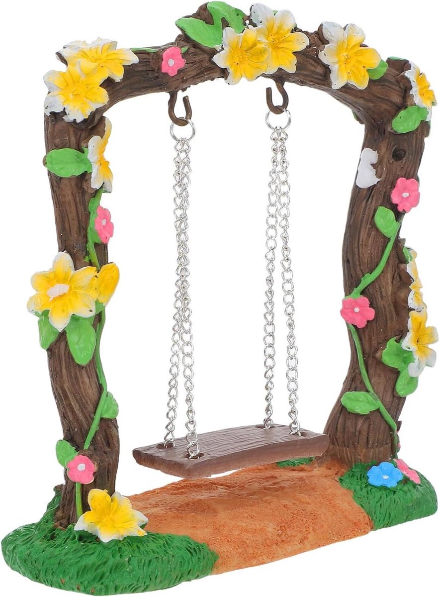 Miniatuur Schommel - Poppenhuis Decoratie - Microtuin Creëren - Stabiele Vierkante Voet - 11 x 10 x 4 cm - Meerkleurig