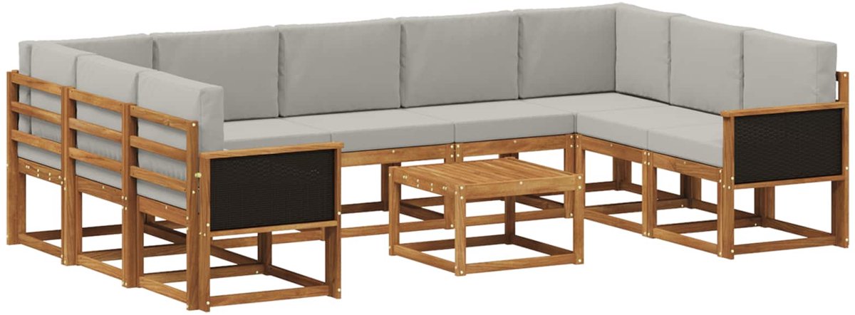vidaXL Buiten - bank - set - 10 - st - 9-zits - Naturel - en - lichtgrijs Naturel en lichtgrijs